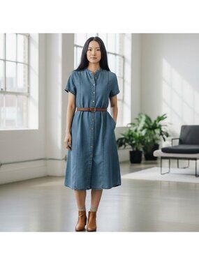 bandolino denim dress Bandolino Maren Shirt Women Blue Denim Front Pockets Dress Small Belted New